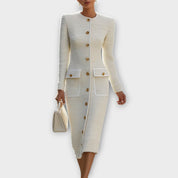 Robe Midi en Tweed avec Boutons Élégants