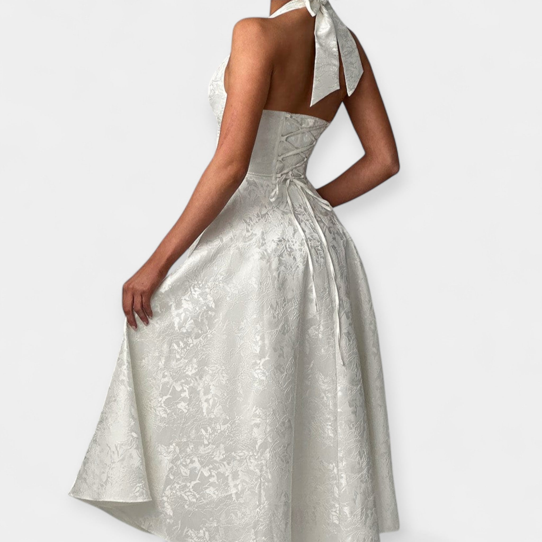 Robe Midi avec Dos Ouvert et Design de Corset