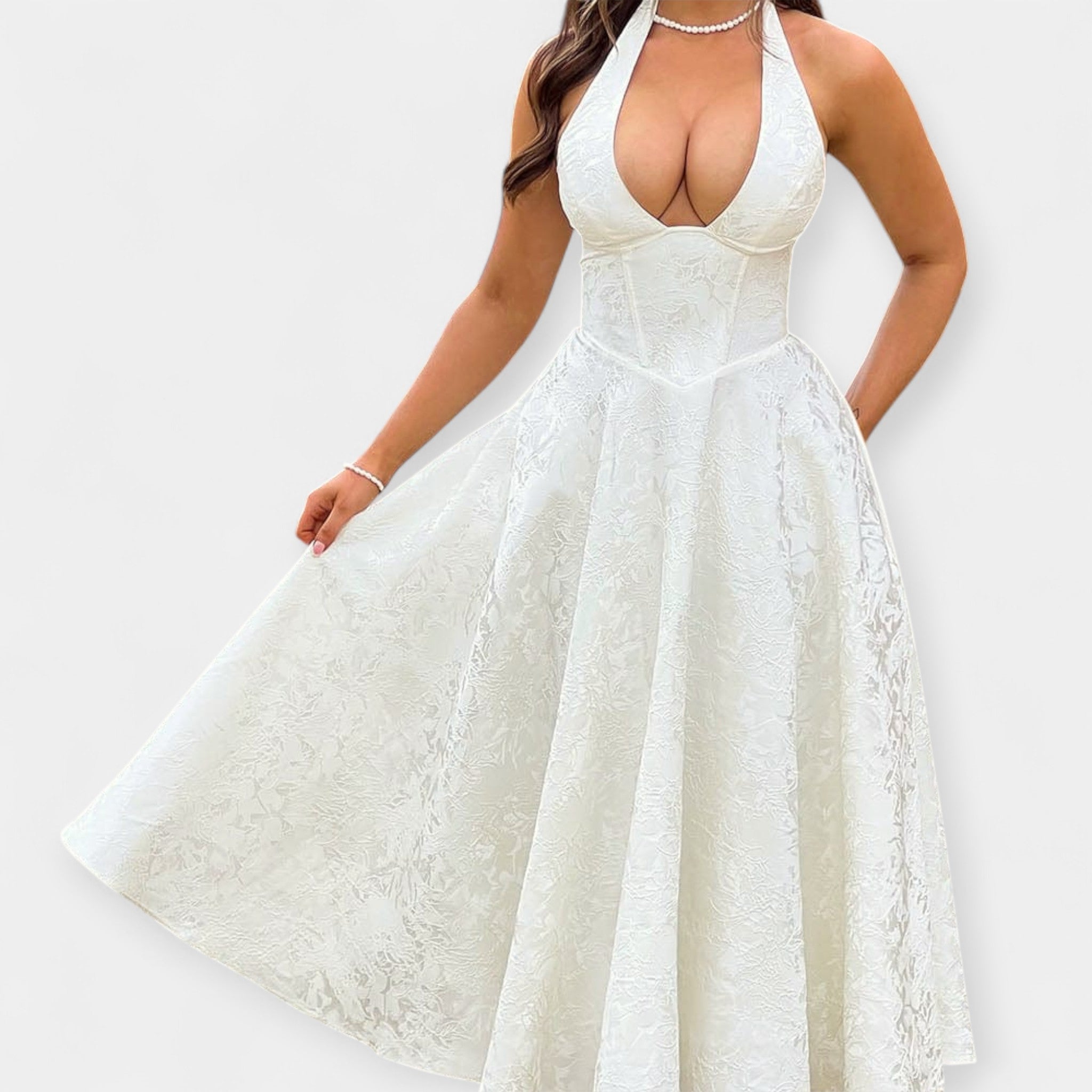 Robe Midi avec Dos Ouvert et Design de Corset