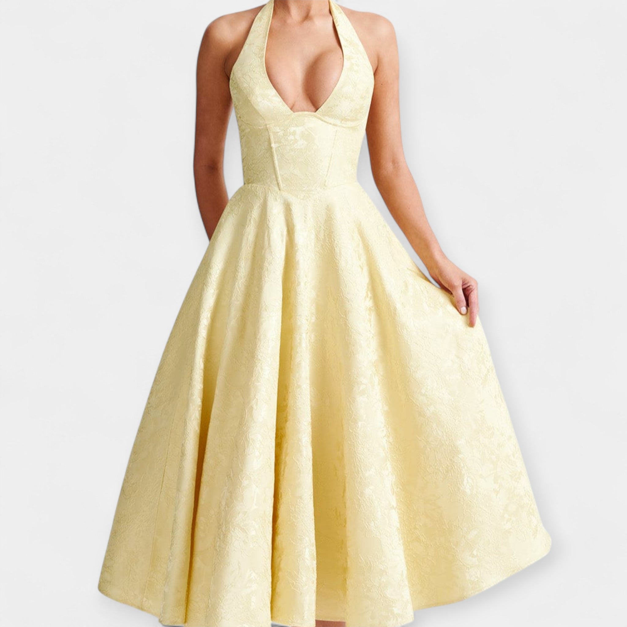 Robe Midi avec Dos Ouvert et Design de Corset