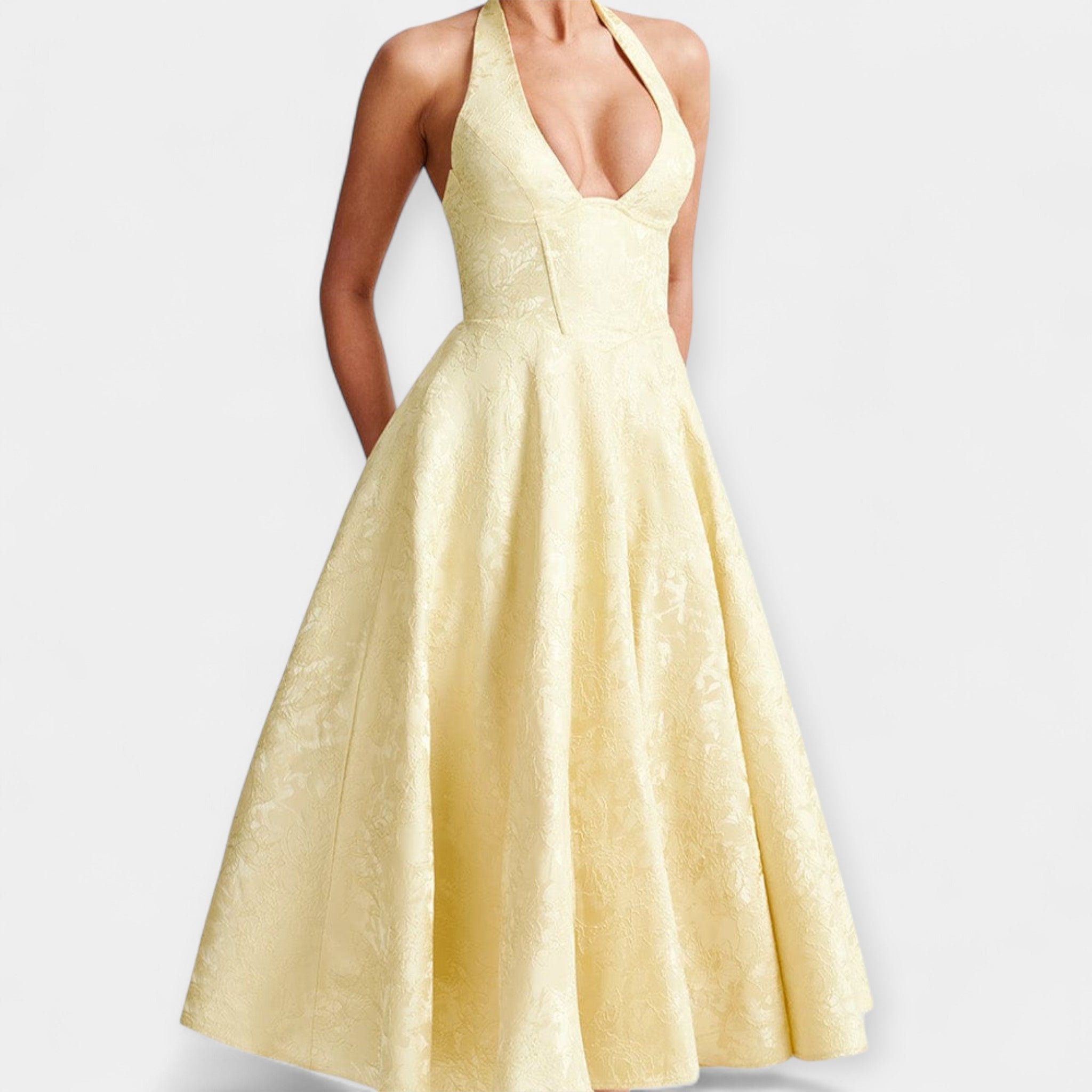 Robe Midi avec Dos Ouvert et Design de Corset