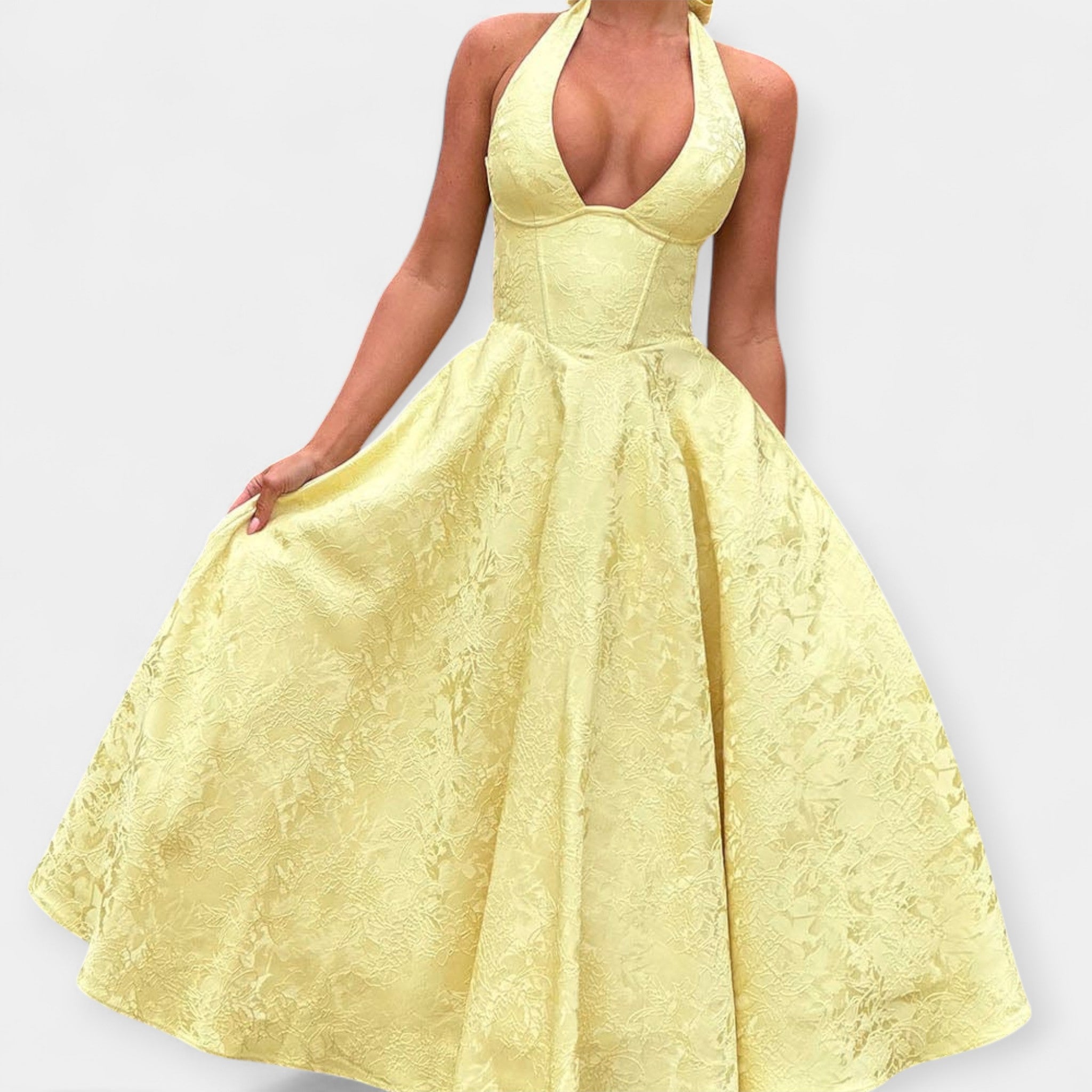 Robe Midi avec Dos Ouvert et Design de Corset