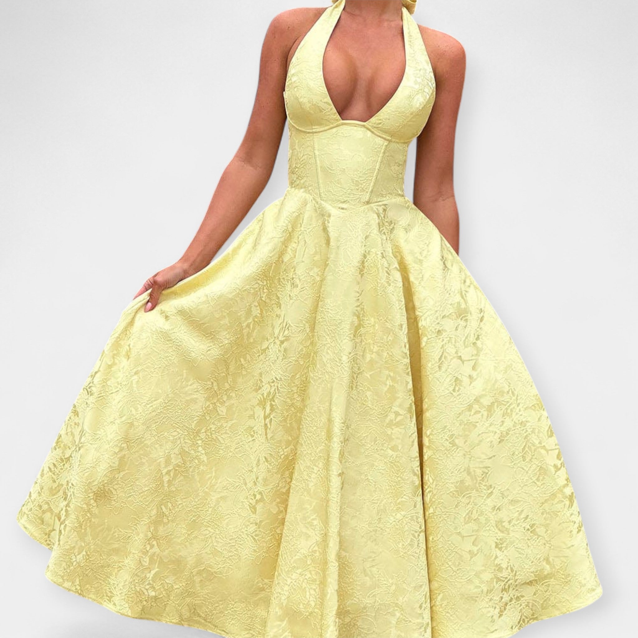 Robe Midi avec Dos Ouvert et Design de Corset