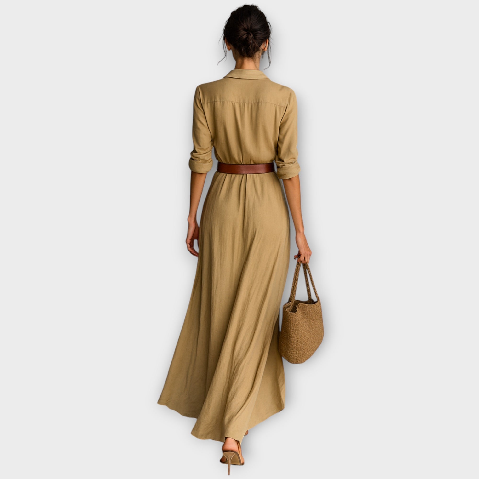 Robe Maxi Élégante à Boutons Drapés