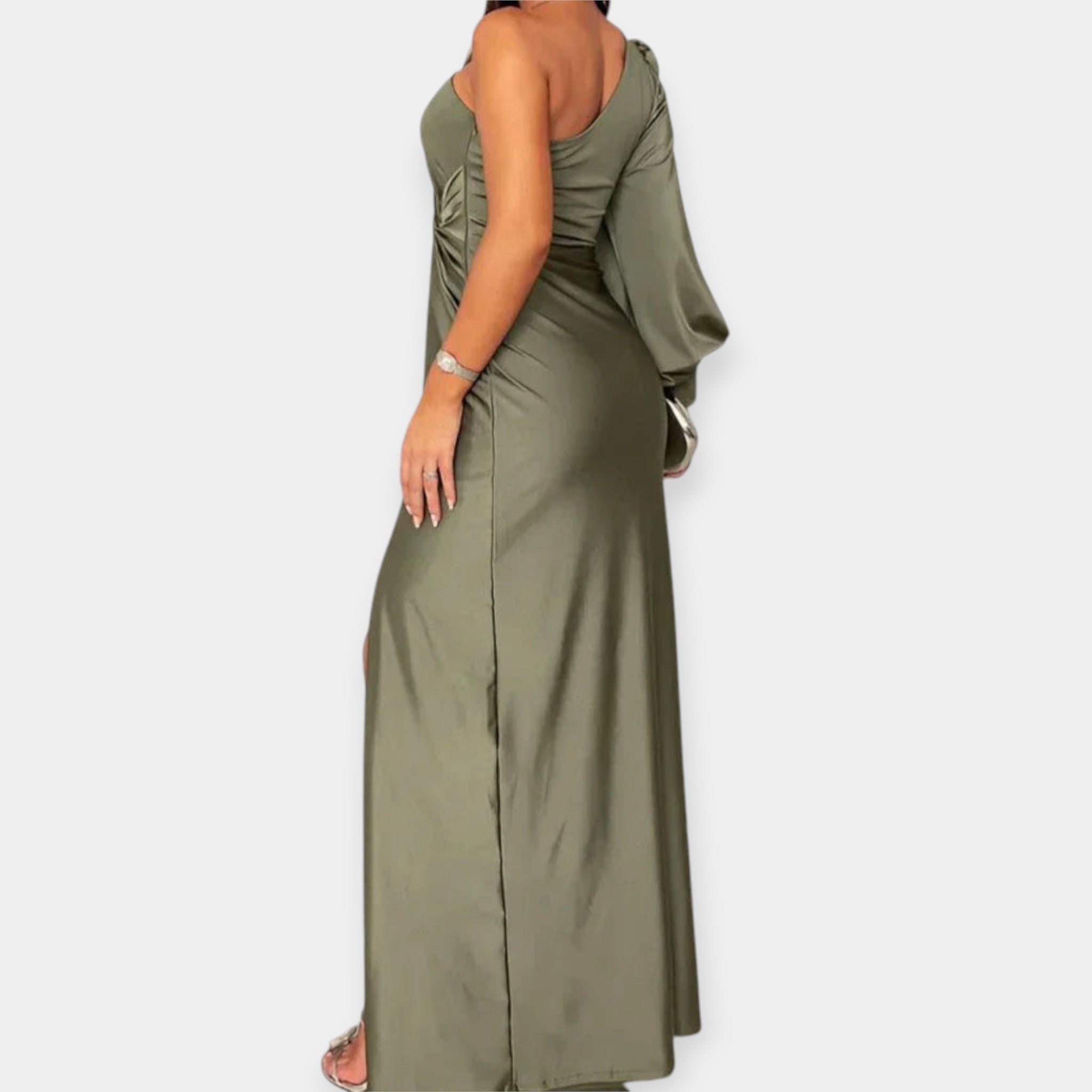 Robe Maxi avec Épaule Asymétrique et Fente