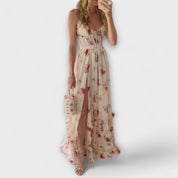 Robe Maxi avec Design Floral et Fente