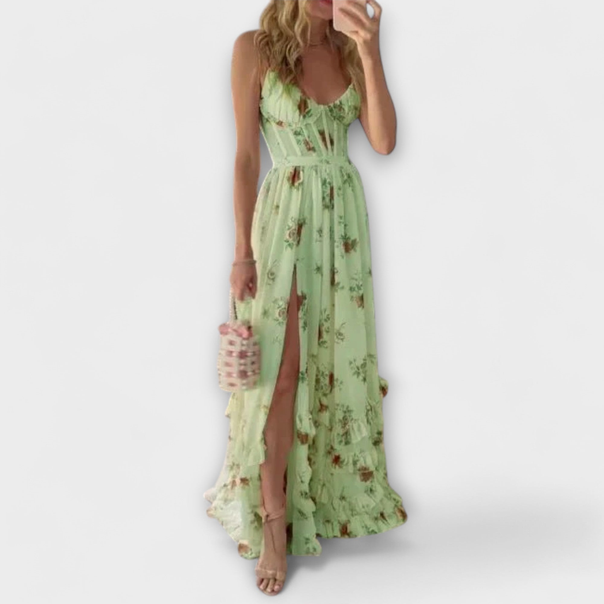 Robe Maxi avec Design Floral et Fente