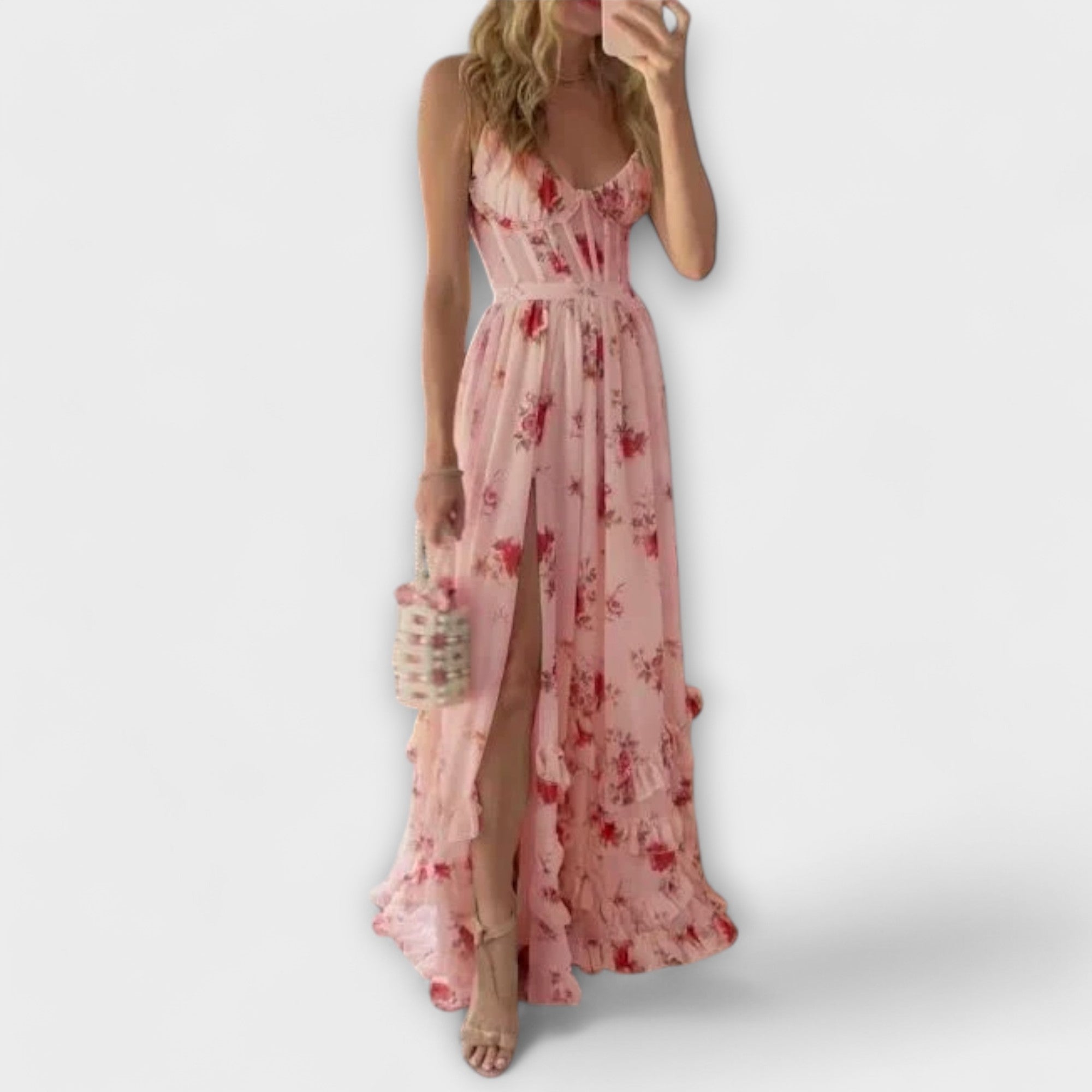 Robe Maxi avec Design Floral et Fente