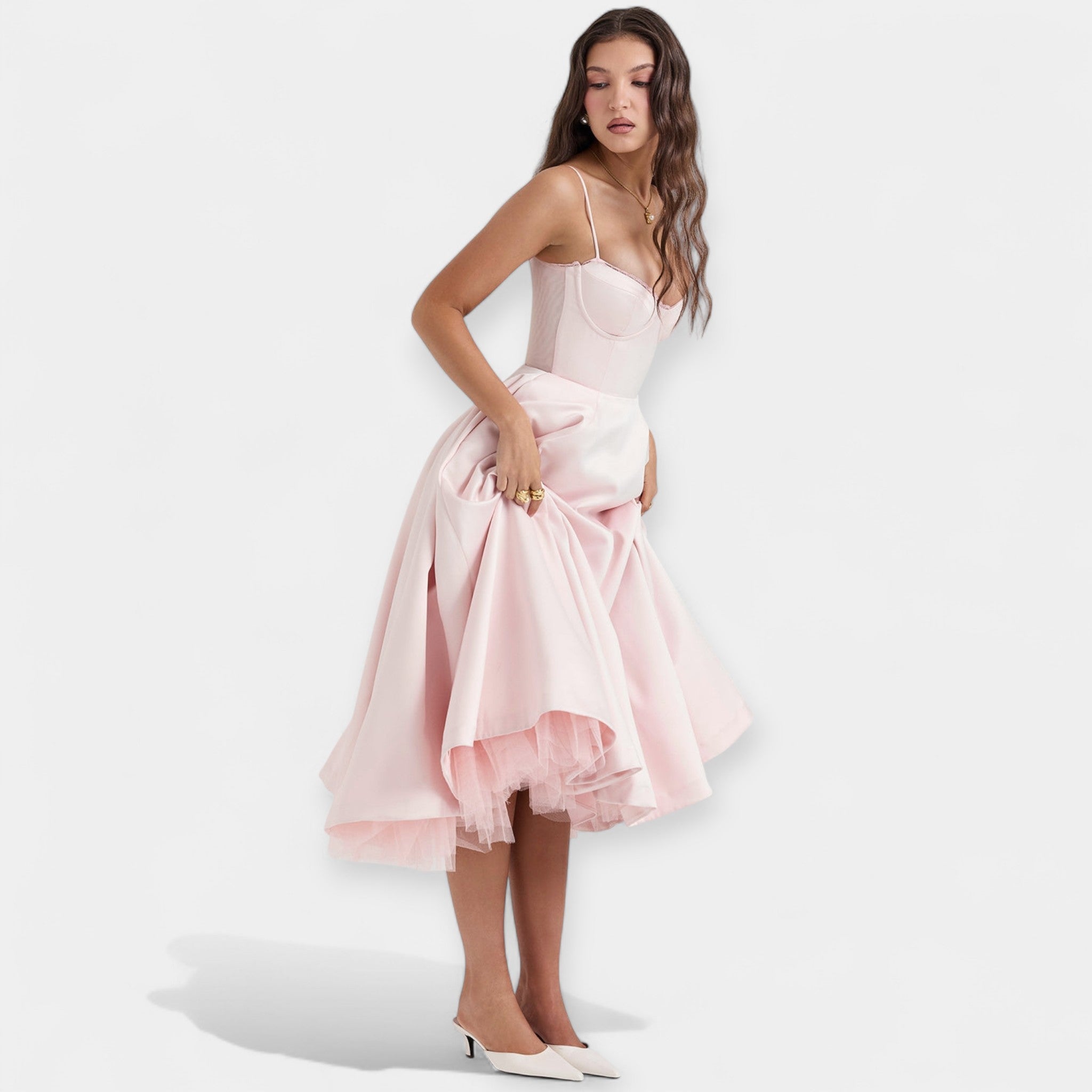 Robe Midi avec Détails en Tulle Transparent