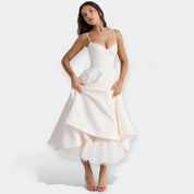 Robe Midi avec Détails en Tulle Transparent