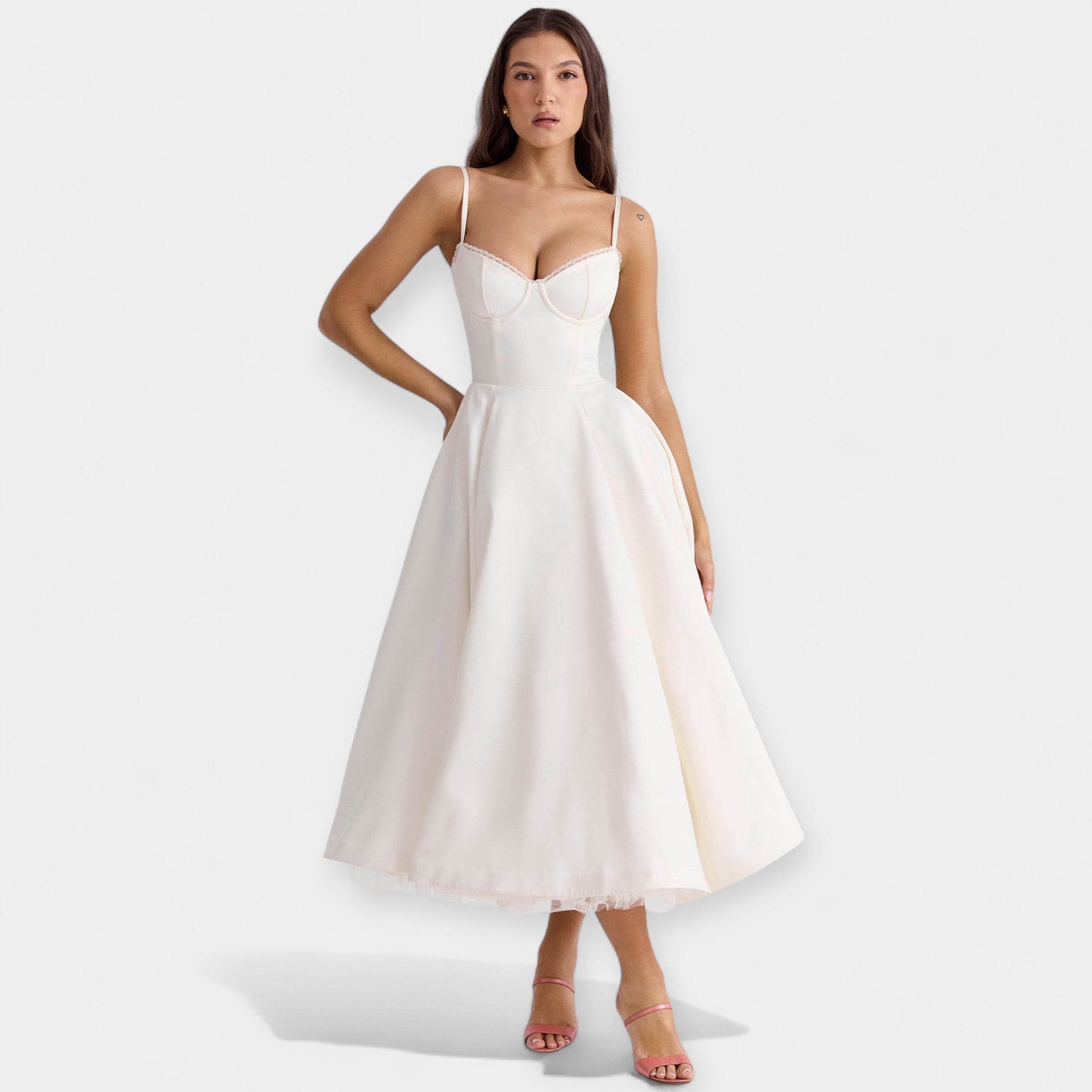 Robe Midi avec Détails en Tulle Transparent