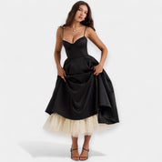 Robe Midi avec Détails en Tulle Transparent