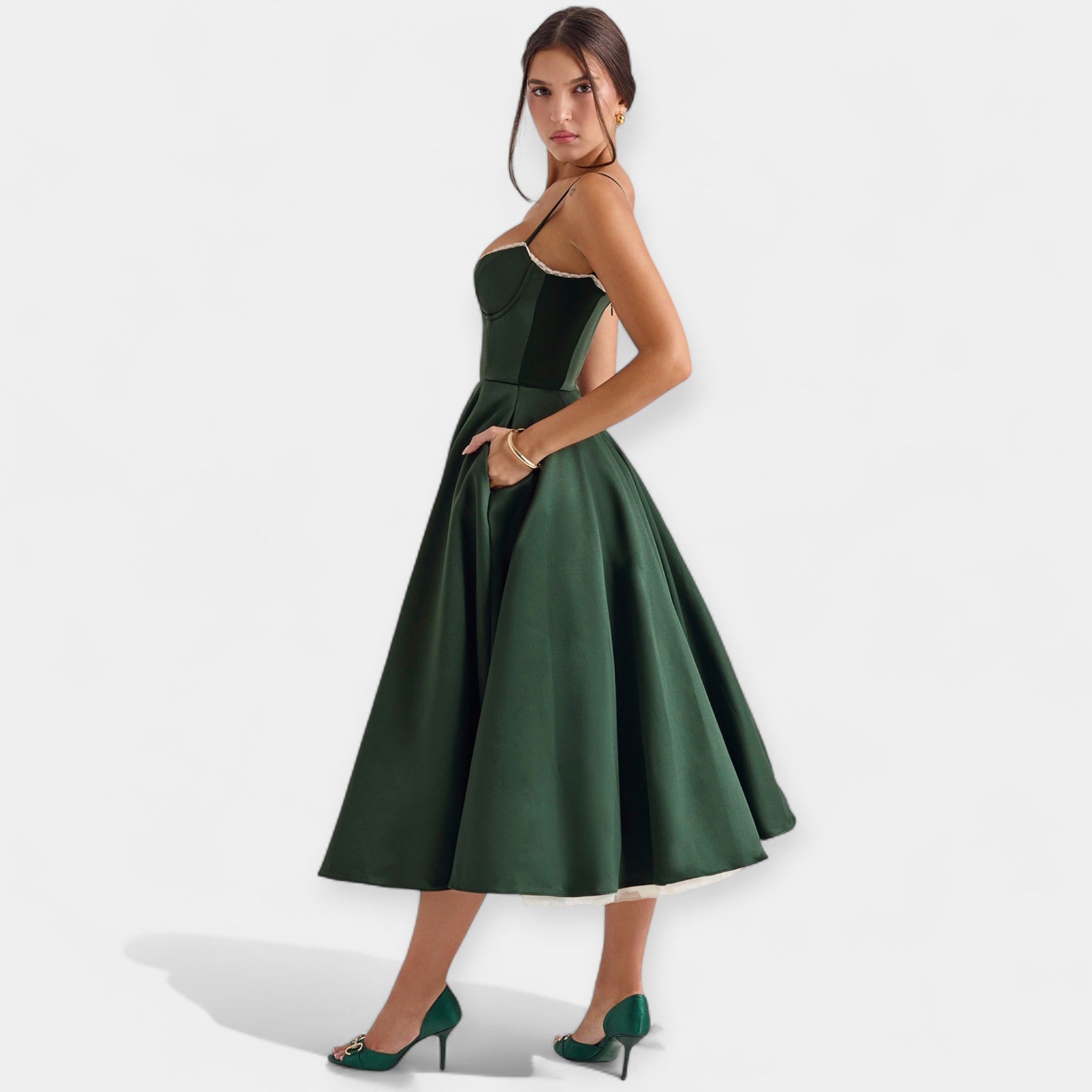 Robe Midi avec Détails en Tulle Transparent