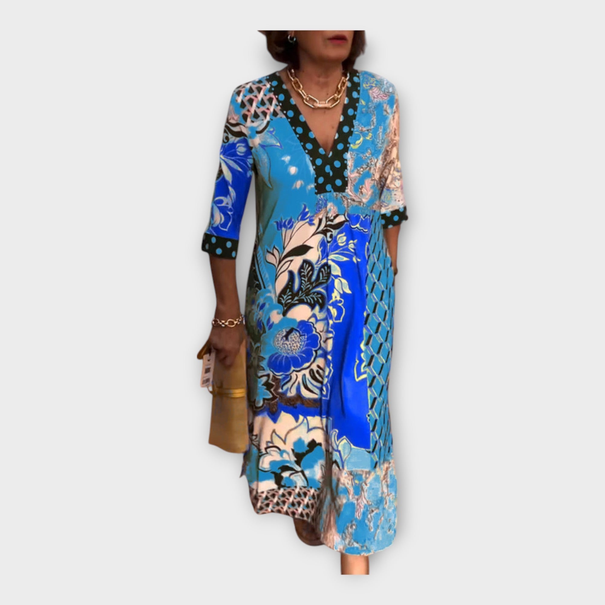 Robe multicolore avec boutons et manches 3/4