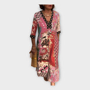 Robe multicolore avec boutons et manches 3/4