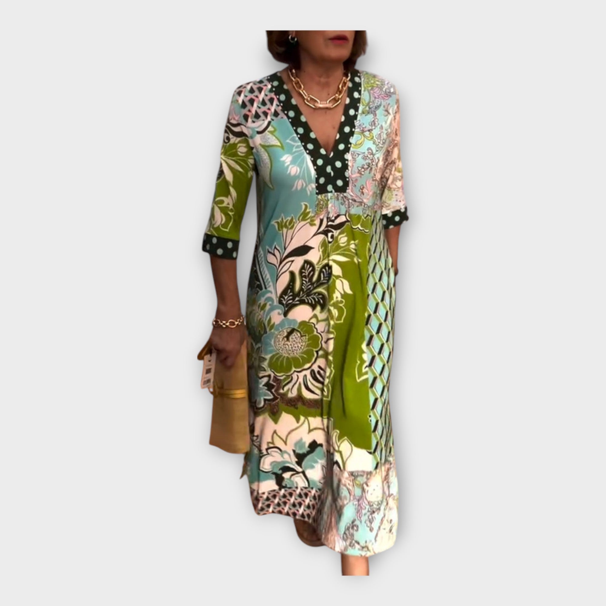 Robe multicolore avec boutons et manches 3/4