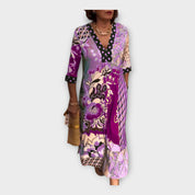 Robe multicolore avec boutons et manches 3/4