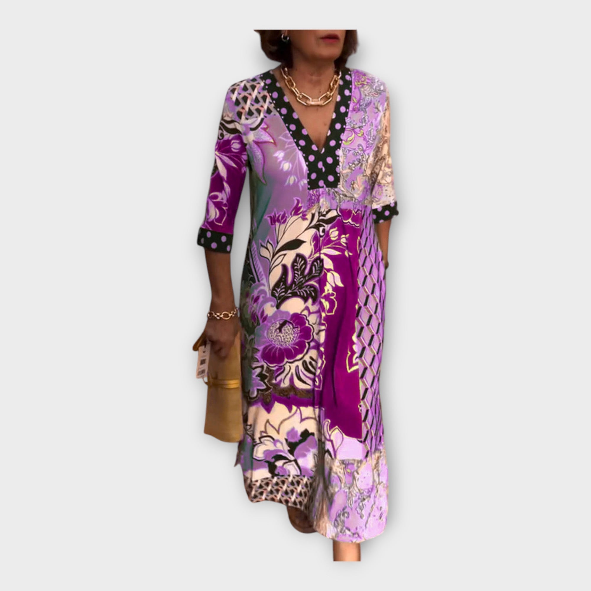 Robe multicolore avec boutons et manches 3/4