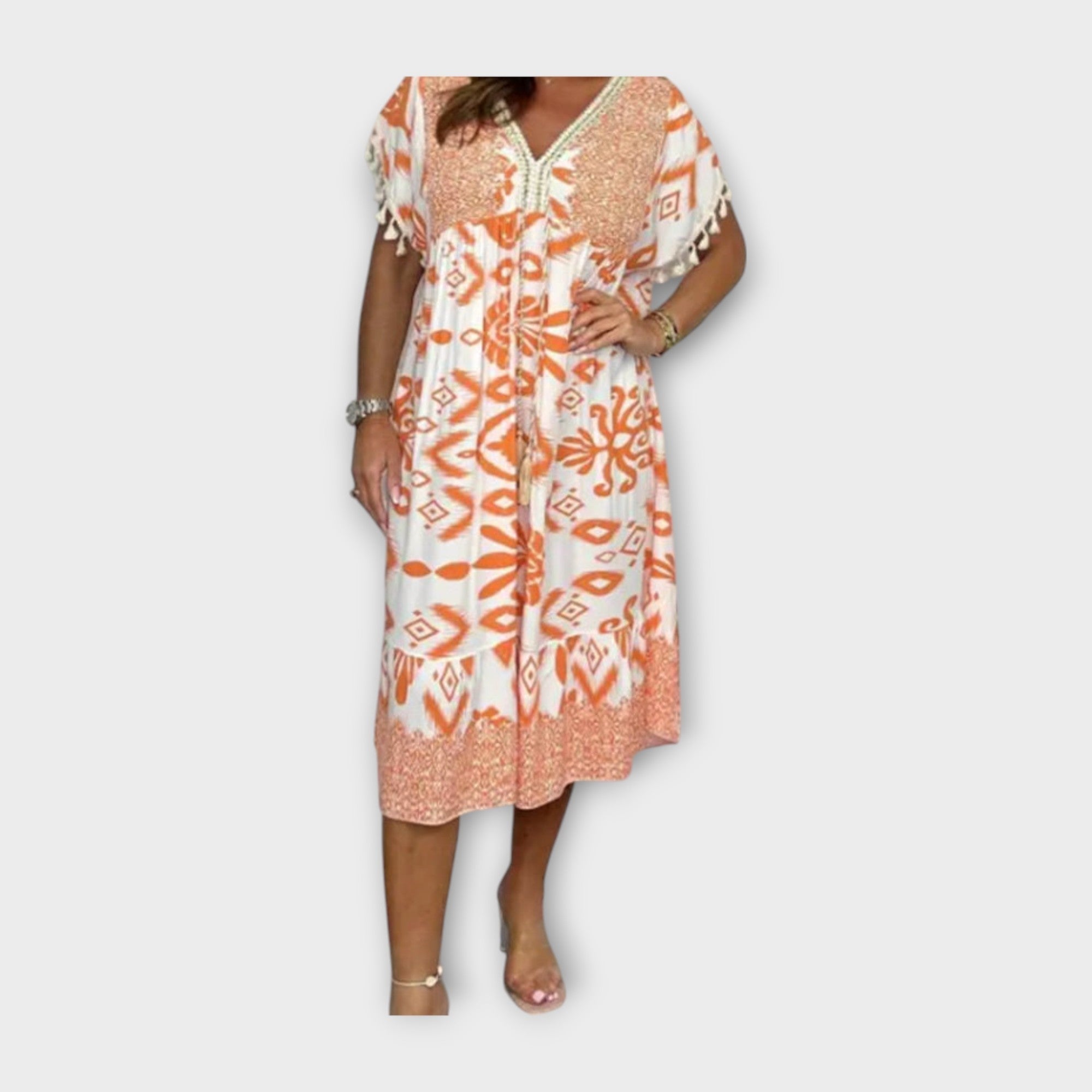 Kaftan Longueur Genou avec Motifs et Cordon de Serrage