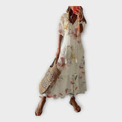 Robe Vintage avec Broderies et Décolleté en V