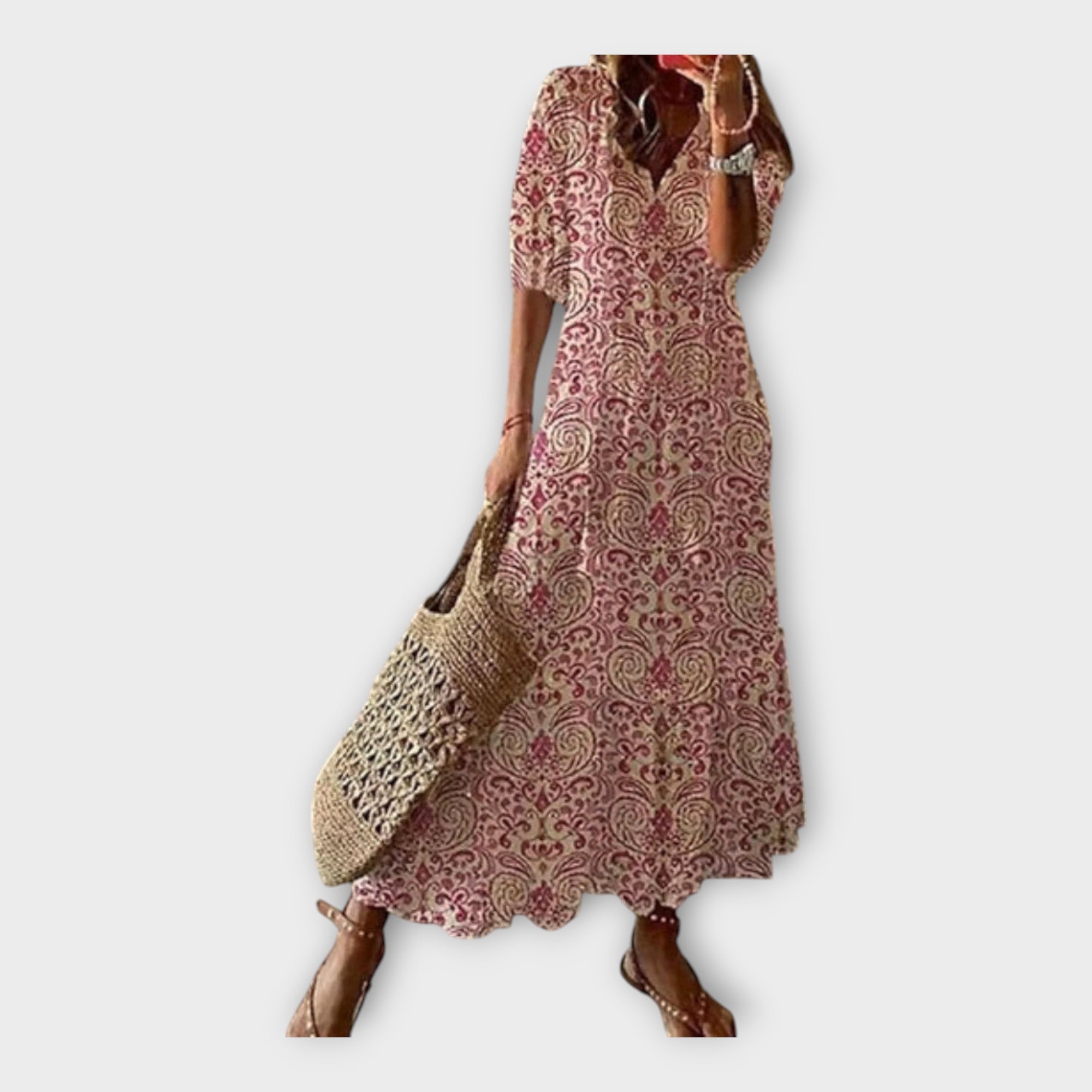 Robe Vintage avec Broderies et Décolleté en V