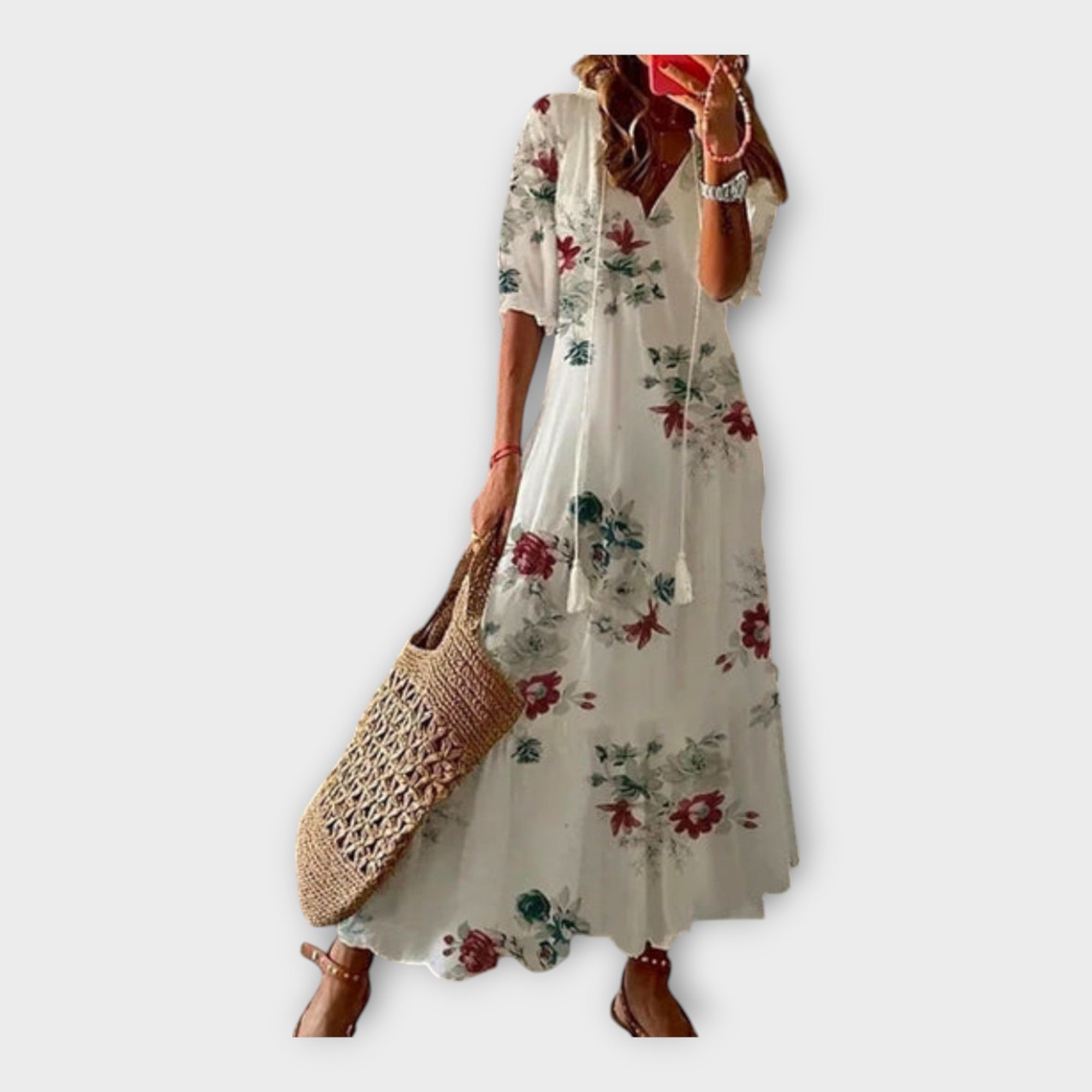 Robe Vintage avec Broderies et Décolleté en V